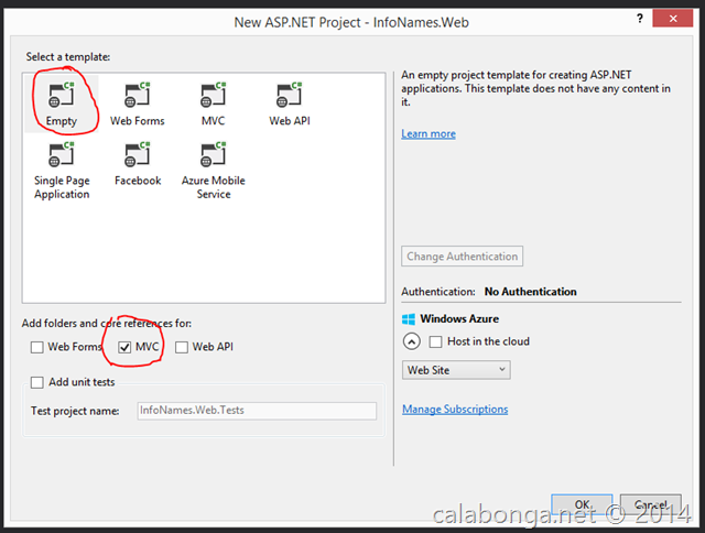 Visual Studio 2013 выбор типа проекта