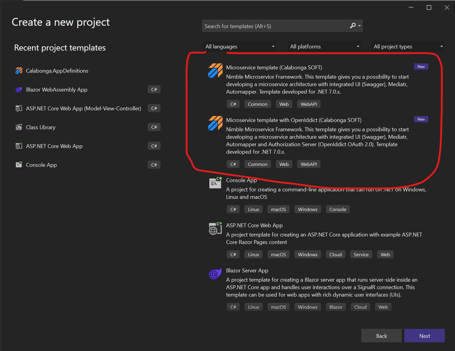 Установка шаблонов микросервисов в dotnet CLI